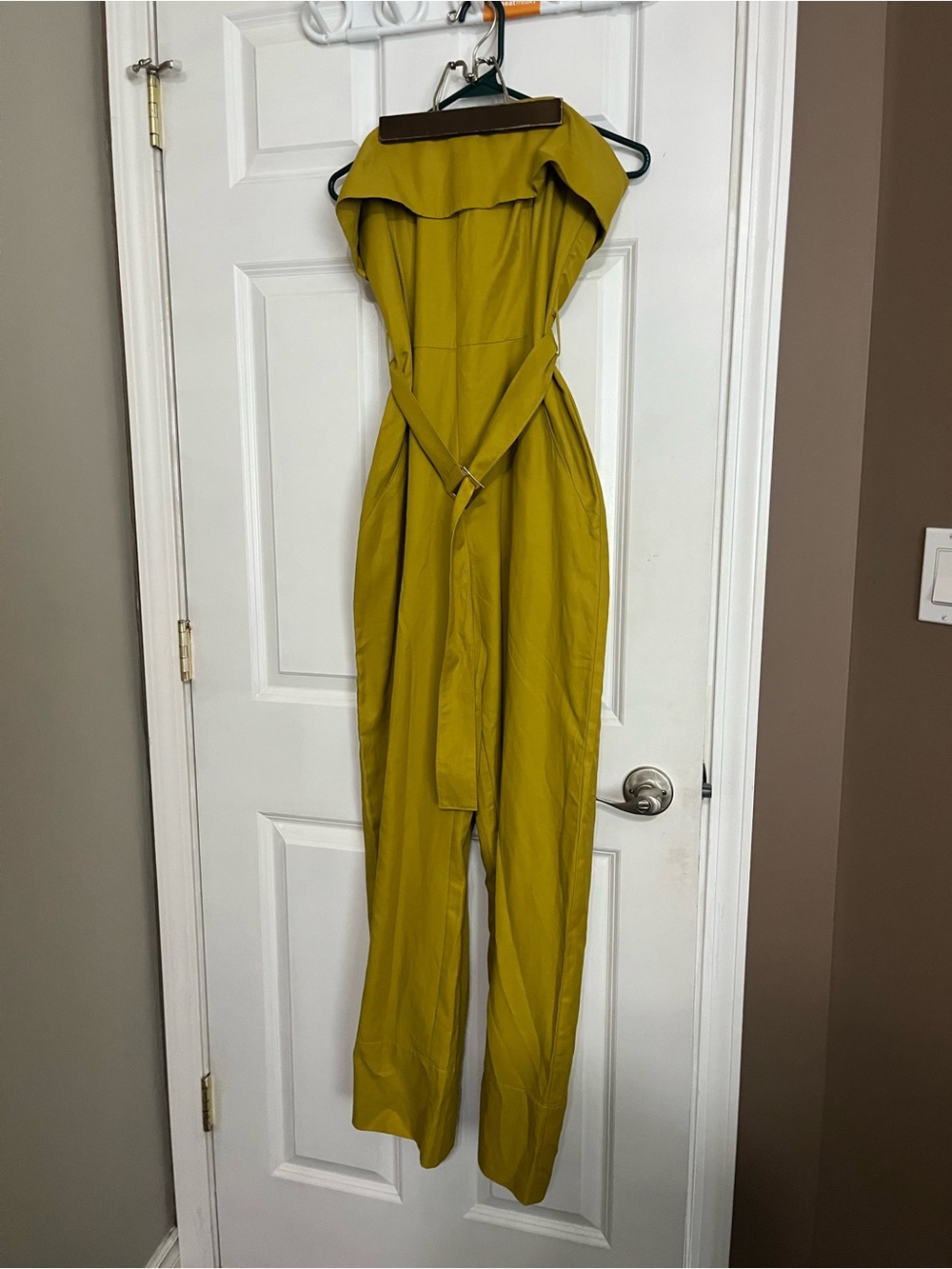 Zara Olive-Mustard Strapless Belted Jumpsuit